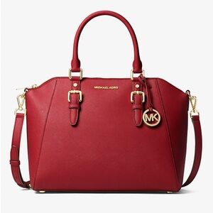 MICHAEL KORS Large Ciara Leather Scarlet Gold-Tone Hardware Satchel Bag NWT